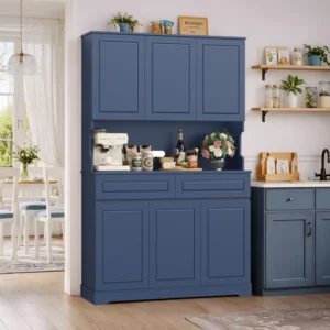 74'' Wood Kitchen Pantry with Microwave Shelf and Adjustable Shelves, White